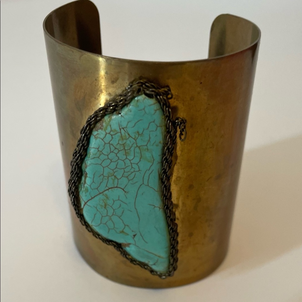 Turquoise and brass tone cuff